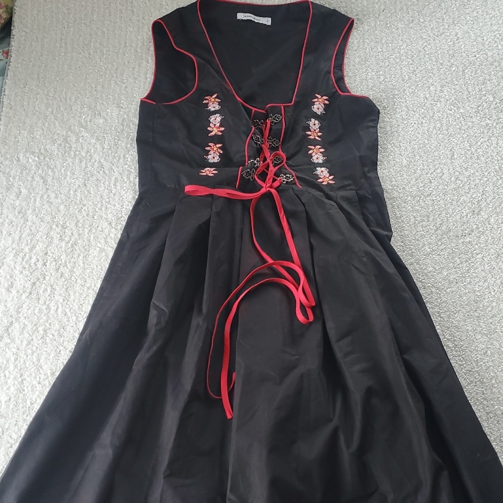 Jasambac Milkmaid Corset Black and Red Embroidered Women's Dress Small